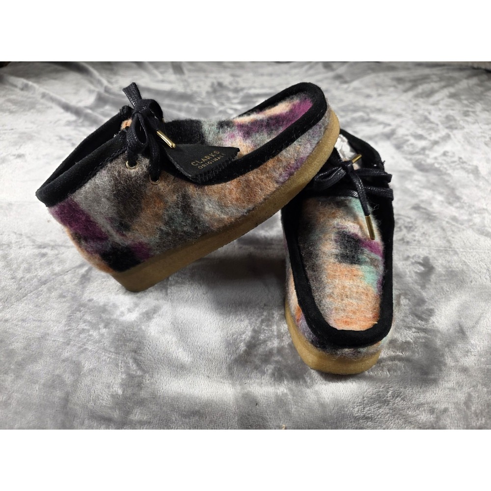 Clarks Wallabee Boot Womens 5.5 Black‎ Wool Combination Chukkas Boots Colorful